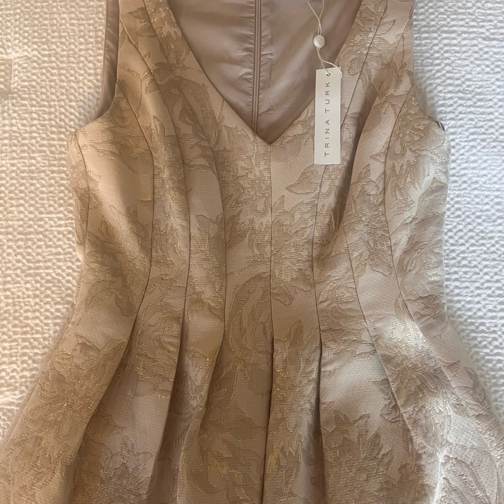 Trina Turk Gold-Accented Beige Floral Midi Dress